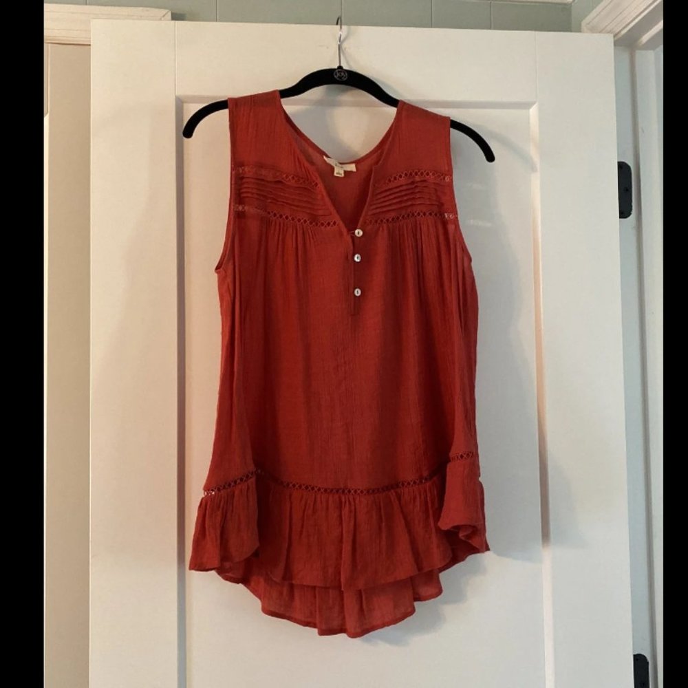 Rust Colored Top With Ruffle Hem / Size L - image 3